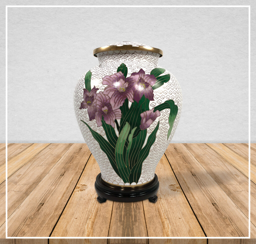 Cloisonne Full Capacity Urn- Iris - Heartland Cremation & Burial Society