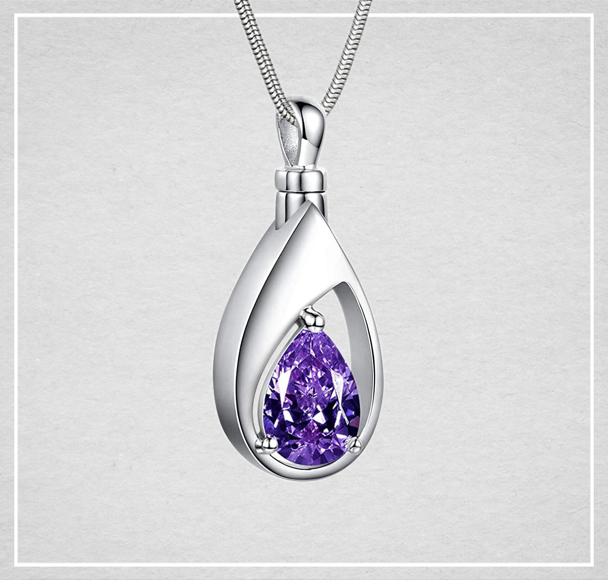 Teardrop Cremation Jewelry- February - Heartland Cremation & Burial Society