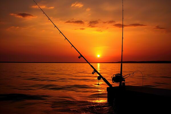 fishing-rods-on-the-background-of-a-beautiful-sunset-in-the-sea-silhouette-of-a-down-rigging-fishing-rod-at-sunset-ai-generated-free-photo