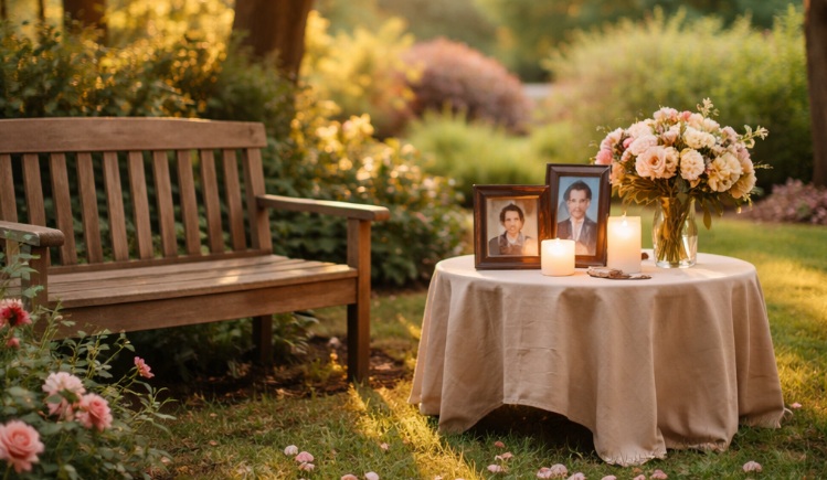 outdoor memorial setting in a quiet garden at Independence