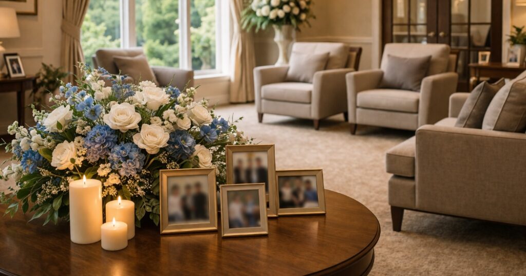 Peaceful memorial gathering space inside funeral homes Kansas City, MO