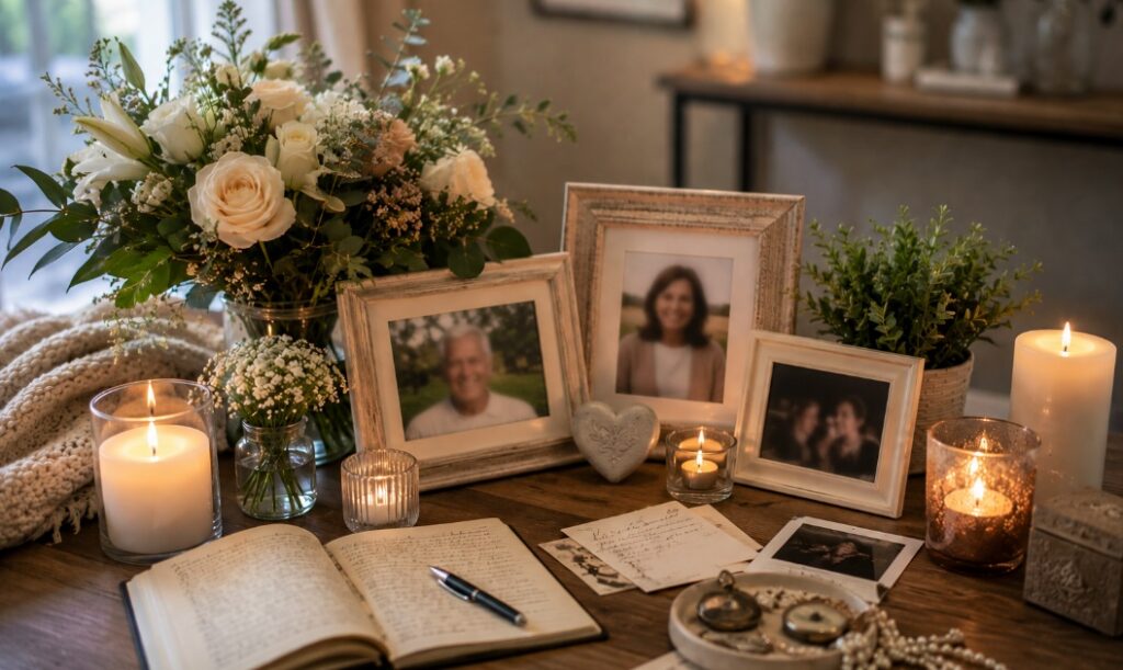 Elegant memorial table display for funeral homes in Overland Park, KS