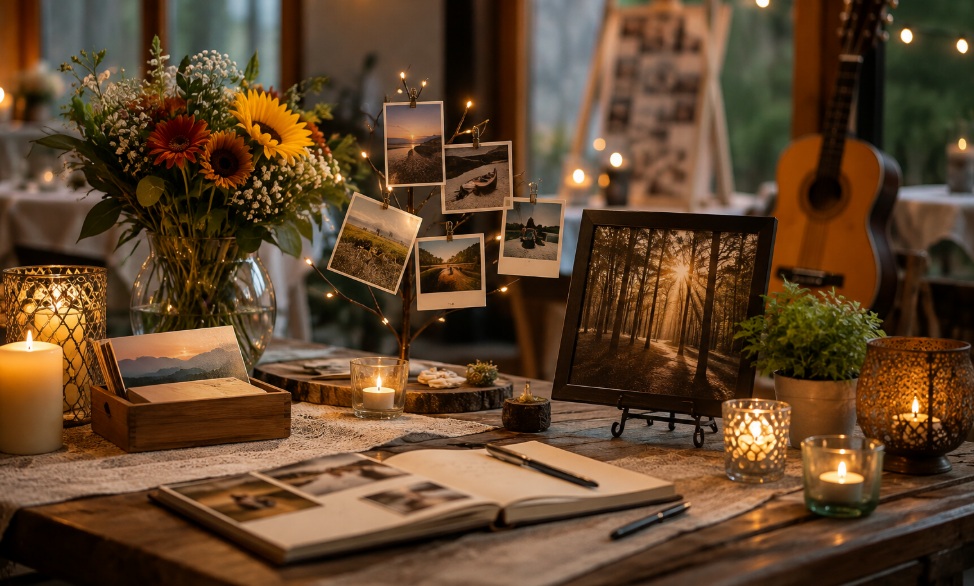 Creative celebration event ideas supported by cremation services Kansas City, MO, with photos, flowers, and candles.